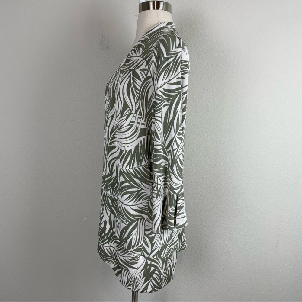 Chico's Travelers Green Off White Leaf Print Sliny Knit Kimono 2 - Picture 5 of 8